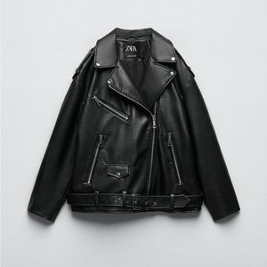 NWT Zara Faux leather oversized jacket with silver hardware